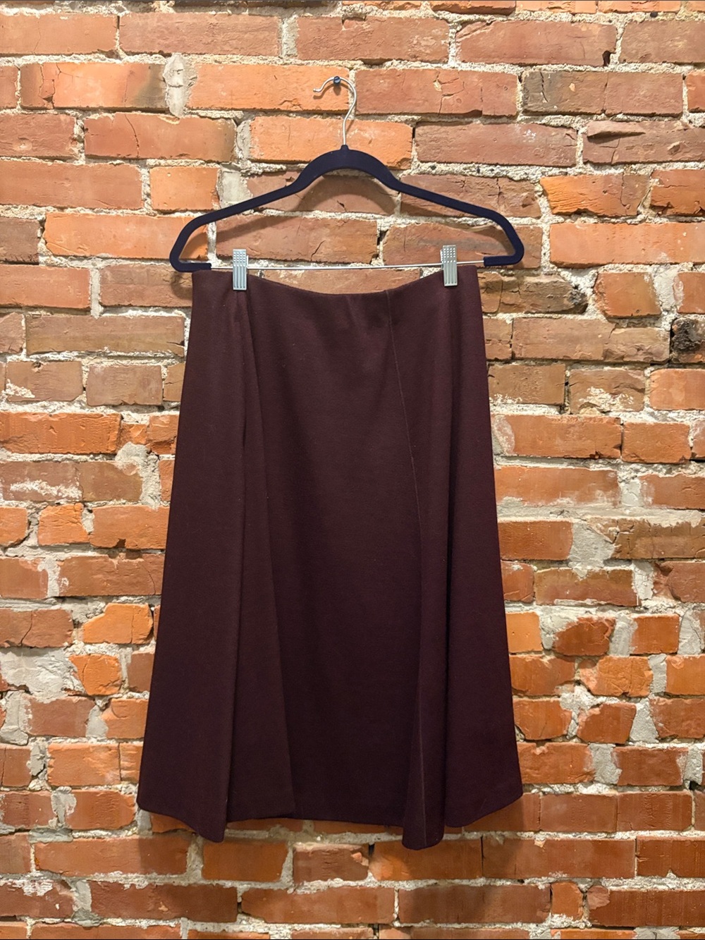 Wool Blend A-Line Midi Skirt in Deep Burgundy